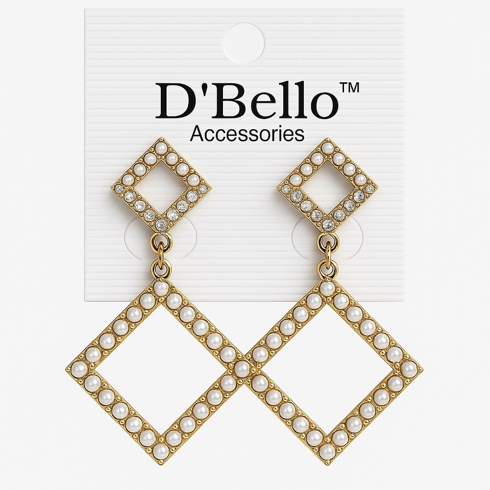 D’Bello Gold and White Geometric Earrings